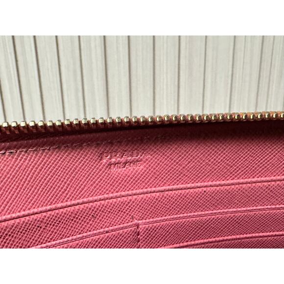 PRADA Saffiano Leather Zip Around Long Wallet in Dusty Pink - Picture 12 of 14